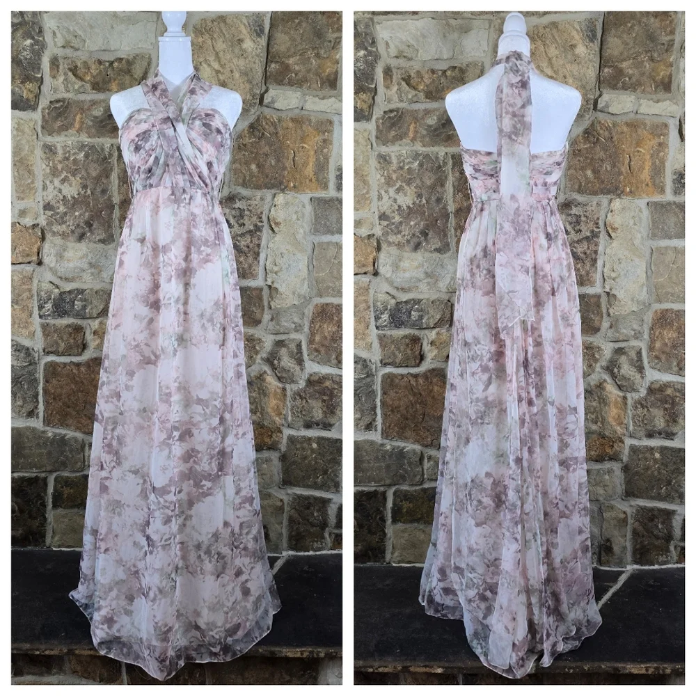 Jenny Yoo Nyla Convertible Floral Chiffon Dress Gown